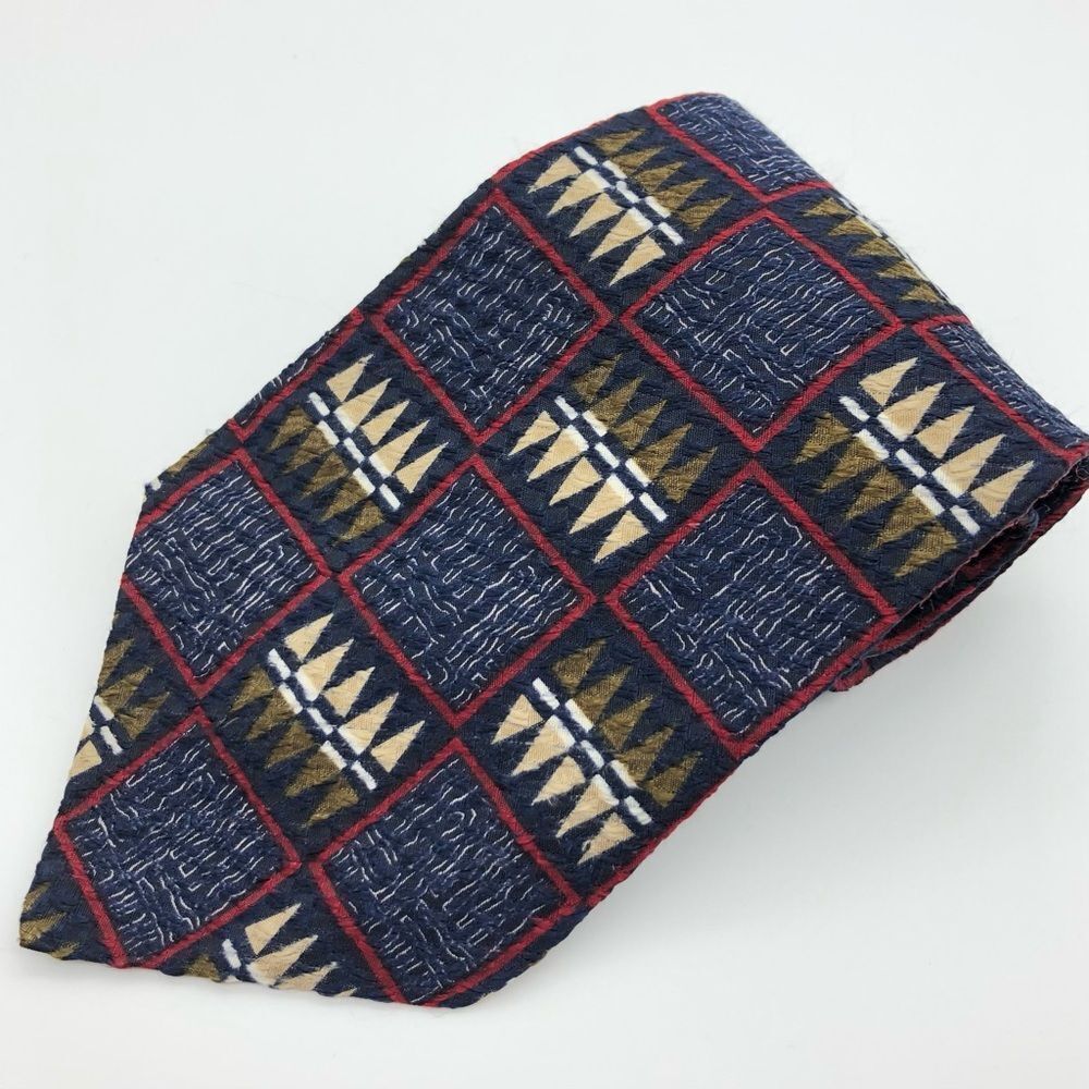 Vtg Valentino Pietro Silk Tie Navy Blue Geometric Artsy Made in Italy‎